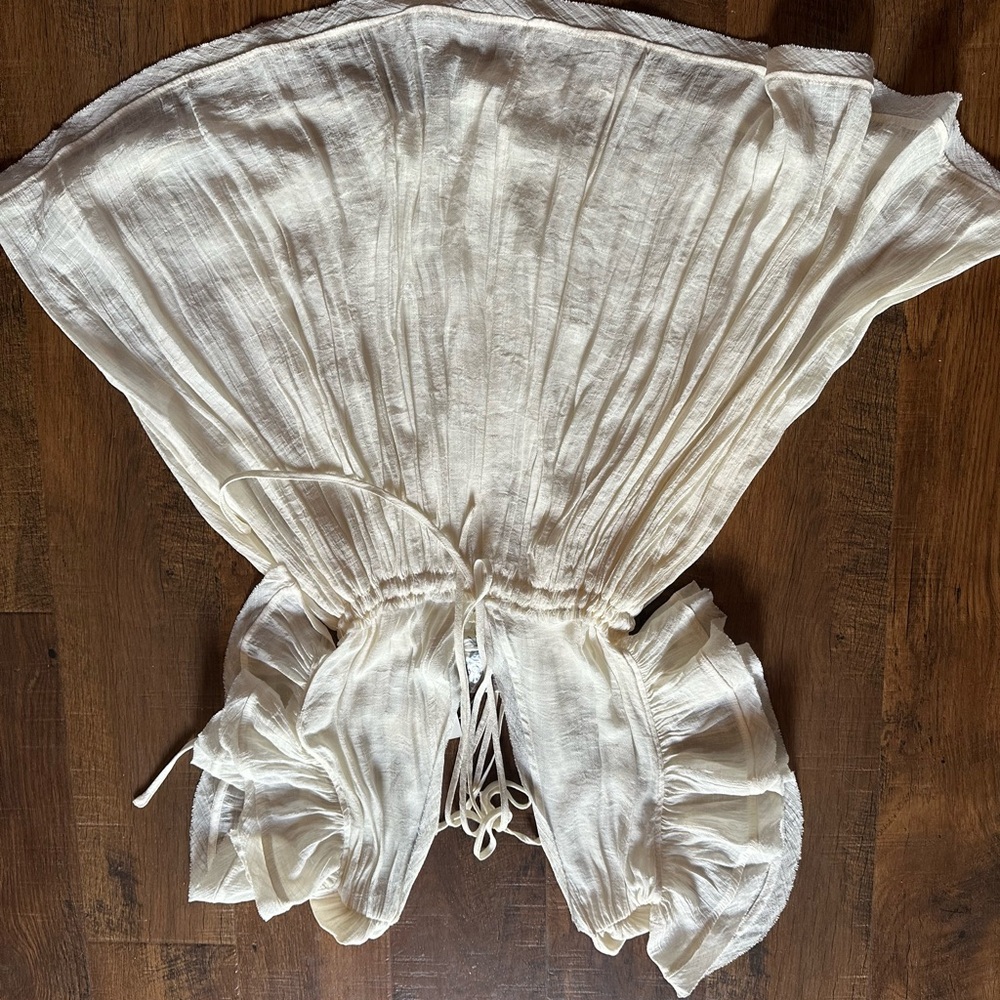 Light Cream Ruffled Button Front Dress - Picture 3 of 4